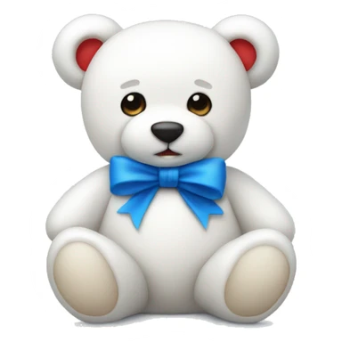 White teddy bear with blue white red bow sticker