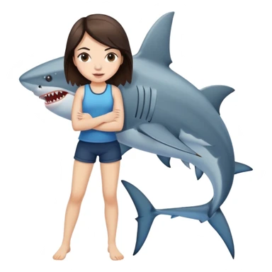 shark with brunette girl  sticker