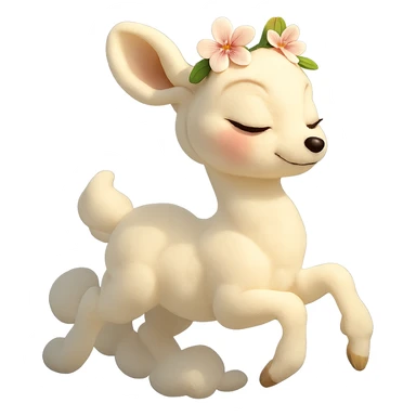 elegant feminine vanilla cloud doe with rosy cheeks and cherry flowers on its head, floating gracefully, Pixar art style, subtle tasteful confident, no explicit or revealing features sticker