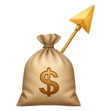 Generate a arrow increasing upwards in a light brown beige with a same coloured money sack next to it  sticker