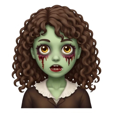 Emoji garota zombie com cabelo castanho escuro cacheado longo com franja cacheada sem volume sticker