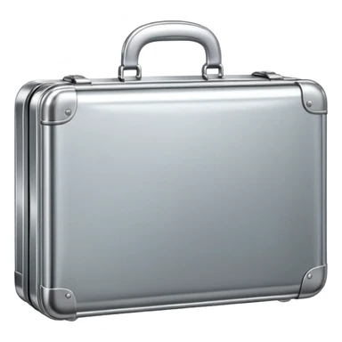 A luxury briefcase emoji made of polished silver chrome, smooth rectangular shape, metallic reflections, minimal high-end design, swag business aesthetic, iOS emoji style, centered, clean white background
 sticker