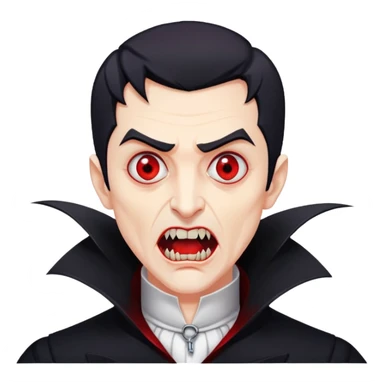 Nam 50 tuổi, mắt đỏ, da trắng, tóc ngắn màu đen,mồm mở rộng, có răng nanh, mặt hơi đáng sợ như ma cà rồng, áo măng tô cổ cao màu đen, nửa thân trên sticker