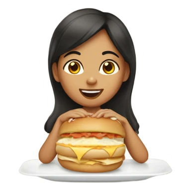 Hispanic girl eating and bagel egg and cheese sticker