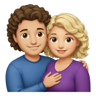 flirty couple hugging. The man short dark brown hair. The woman is chubby and has shoulder-length blond curls sticker