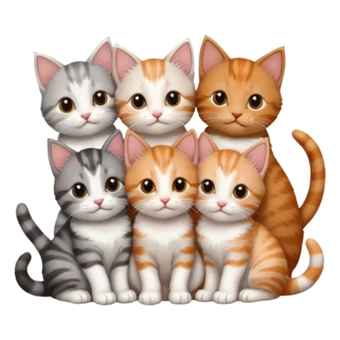 6 tiny kittens cuddling together all different colours, the first one is grey and white, the second is ginger and white and the third is brown tabby and white sticker
