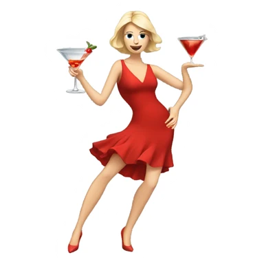 white woman red dress dancing with martini sticker