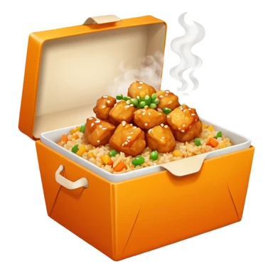 Orange chicken and fried rice in a box sticker