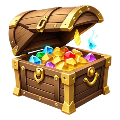 Clash of Clans aesthetic: Cinematic Playful 3D Isometric Treasure Chest Emoji, rendered in a 3D vector-style similar to standard emojis with minimal shading and bold, simplified shapes. A compact, distinct form with signature details, softly glowing with a fantasy RPG magic charm. Simplified yet unmistakably iconic, highly detailed and consistent, glowing with a soft radiance and high shine. Stylized with a touch of heroic grandeur and a soft glowing outline, capturing the essence of a beloved gaming relic with a friendly, playful manner! sticker
