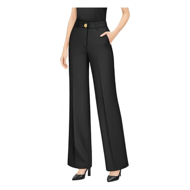 tailored palazzo pants for petite women, moderate wide leg, formal dress pants with button closure, shorter length, elegant office wear, only the garment on white background sticker