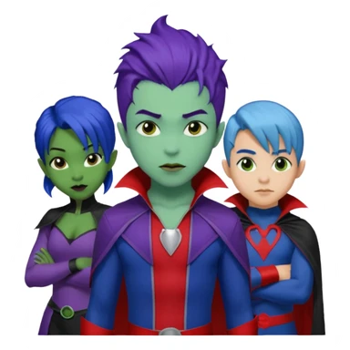 Solo poly platonic relationship, one African girl, one Asian boy, one biracial features Asian tomboy girl rat-tail hair long and upper masculine hair 90s, vampire and marvel cosplay elements inspired  use marvel race, like instead of obvious human, green purple blue etc,  sticker