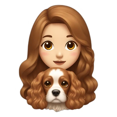 korean girl in long brown hair sits with caramel cocker spaniel sticker