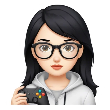 gamer girl with black hair and glasses sticker