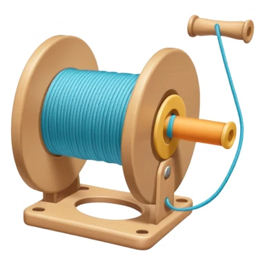 showing a hand neatly winding thread around a spool, yarn reel, or cable roll — showing the action of wrapping or coiling something around — smooth motion lines indicating circular movement, clean colorful emoji-style design sticker
