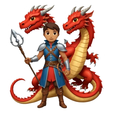 a dragon tamer with a whip in his hand in medieval time with a dragon next to him sticker