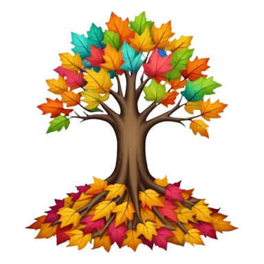 leafless tree with pile of leaves below preparing for winter sticker