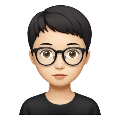 singapore chinese, black very short hair, wear black frame glasses, relatively thin, pokey face sticker
