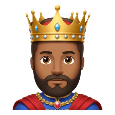 vull un perosnatge estil bimoji que sigui alt i fort amb una musculatura marcada i poderosa. Té una barba espessa i el cabell arriba fins a l'alçada del coll. Se'l representa amb la indumentària real i una corona al cap. sticker