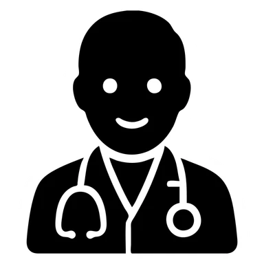 male doctor flat icon style, minimal details, white coat, stethoscope, simple and clean design sticker