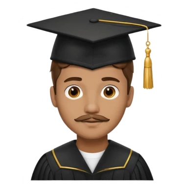A young man with short brown hair, light brown skin, and a small mustache, wearing a black graduation cap with a gold tassel. sticker