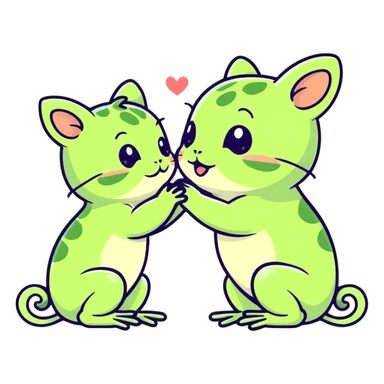 Baby frog and baby kitten very cute kissing sticker