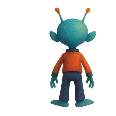 alien character, seen from behind, creative design, imaginative style, stylized illustration, rear view, back view sticker