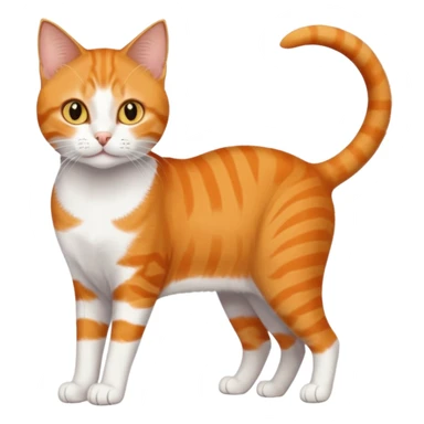 full body orange domestic shorthair slim cat with yellow/orange eyes paw being white and the other being half sticker