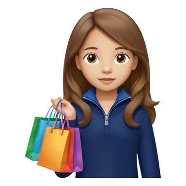 A little girl (he usually calls her baby), who is obsessed with shopping and luxury brands and holds a dozen of bags, she wears navy blue half zip sweater and holds 10 bags and she has long brown hair  sticker