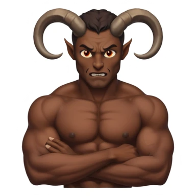 Demonic figure with curved horns, bare chest, intimate proximity, sensual tension sticker