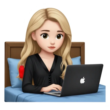 Sabrina carpenter in a black nightdress sitting on a bed with her laptop open  sticker