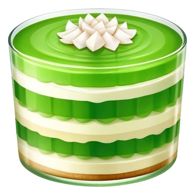 Coconut Pandan Jelly Cinematic Realistic Coconut Pandan Jelly Dessert Emoji, depicted as a layered jelly with distinct strata of coconut and pandan flavors, rendered with delicate textures and vibrant, tropical lighting. sticker