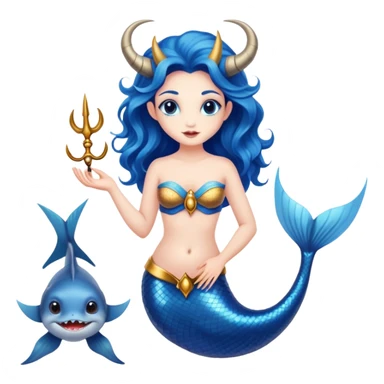 A blue mermaid  feminine Baphomet  with fish or sharks sticker