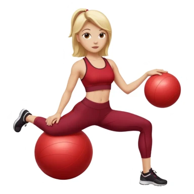 A blonde white Pilates girl in dark red clothes with fitness ball sticker