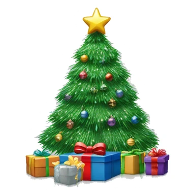 christmas tree covered in tinsel with monochromatic wrapped presents underneath sticker