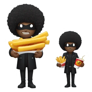 Burglar with an afro and holding a french fry sticker