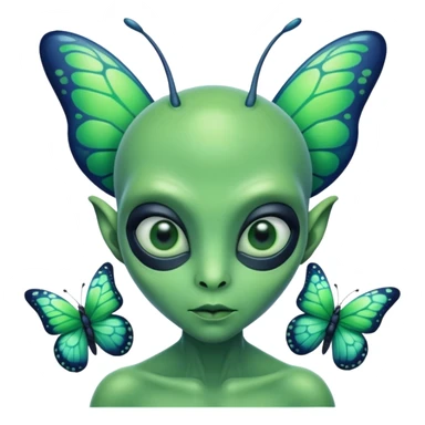 an alien with butterflies sticker