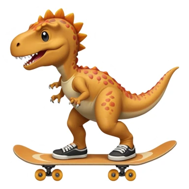 Dinosaur skateboarding at the skate park wearing a t-shirt and doing six seven sticker