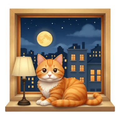 Window with cat on sill + lamp glow, Apartment Windows. sticker