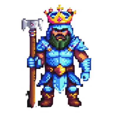 Battle-scarred war lord with crown and axe sticker