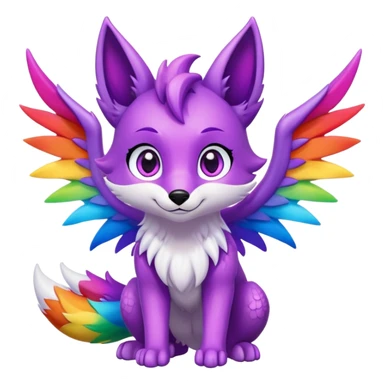 Cartoon Fox dragon hybrid purple eyes with wings face front full body rainbow colored sticker
