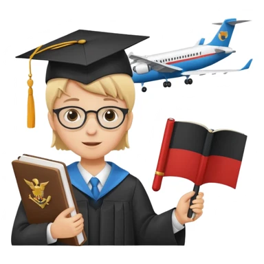 A child looking at a map 🗺️👀, a magnifying glass over different country flags 🔍🏳️, a passport and a plane ticket ✈️📄, and a student celebrating with books and a diploma 🎉📚🎓." sticker