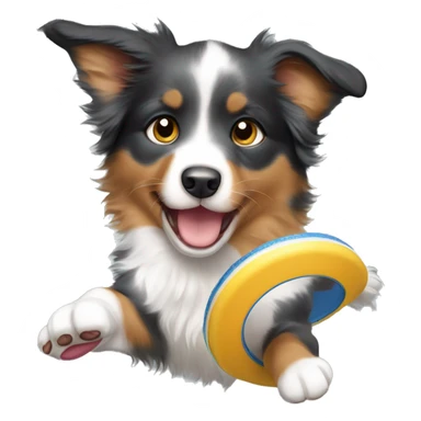 Australian shepherd puppy catching a frisbee sticker