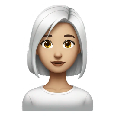 Girl of short straight hair with Tomboy style cut, pure white hair color with gray gradient at the ends of her hair, she has heterochromia sticker