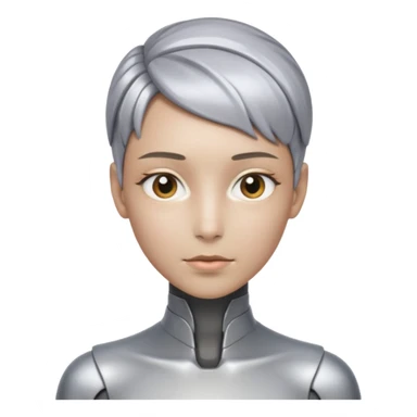 A futuristic bold head that is neither a woman or a male, rather a AI person with a neutral look. The skin is more like a robot, but still humanlike. sticker