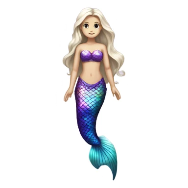Iridescent mermaid tail full body white girl long hair brown and purple sticker