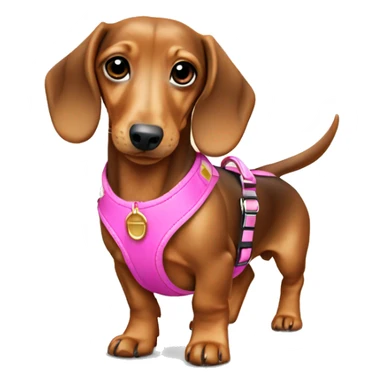 Gold miniature dachshund with pink harness sticker