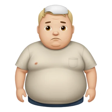 a cartoon fat man holding his stomach wearing t shirt, while looking confused? dont show nipples and person holding stomach sticker