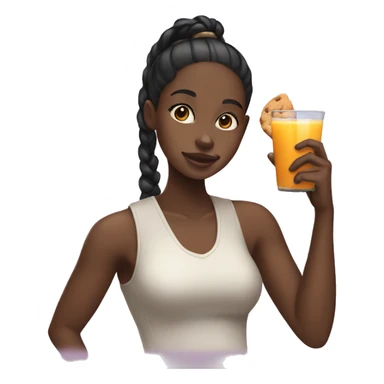 black girl with ponytail holding up a cookie and juice sticker