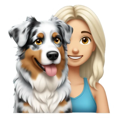 Blue merle Australian shepherd dog with blonde girl owner sticker
