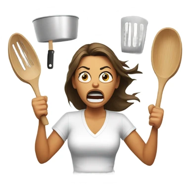 angry woman throwing kitchen utensils in anger using face with symbols on mouth emoji sticker